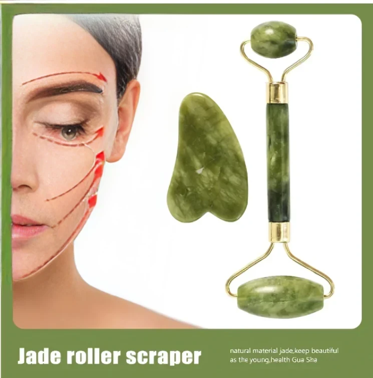 Jade Stone Massage Roller & Gua Sha Set