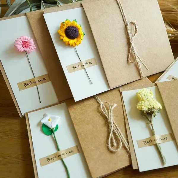 Retro Craft Paper Driect Flower Greettingh Card